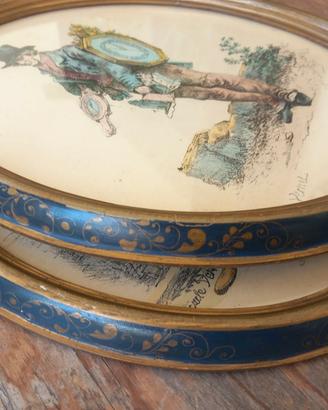 Coppia litografie di Carle Vernet in cornice ovale