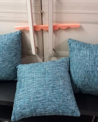 NUOVI 3 X CUSCINI IN STOFFA BLU/ AZZURRO 