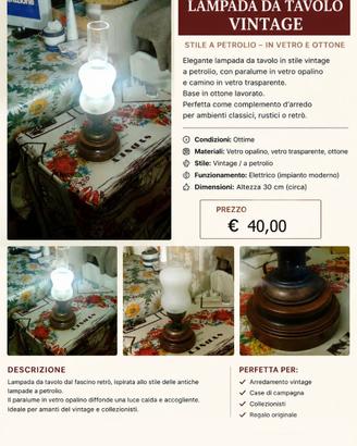 lampada  da tavolo vintage stile petrolio