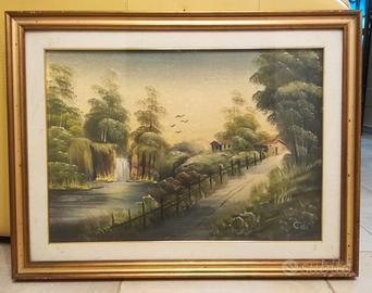Quadro "Paesaggio fluviale con cascata e casolari"