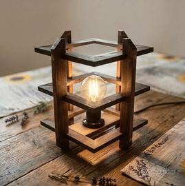 lampada da tavolo vintage design  geometrico legno