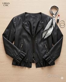 Giacca ecopelle Zara nera ruches XS chic

