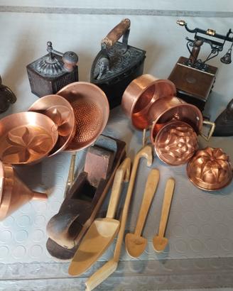 Oggetti Rame-Bronzo-Legno-Ghisa antichi.