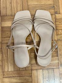 Sandali donna beige tacco largo