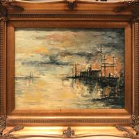 Quadro olio tela impressionista tramonto sul mare