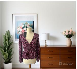 Blusa floreale rosa e nera FB Sister Tg S