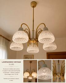 LAMPADARIO VINTAGE 5 LUCI CON VETRI DECORATI
