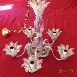 Lampadario 5 luci vetro  Murano 
