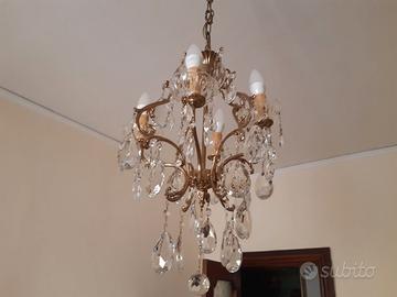 Lampadario ottone cristallo