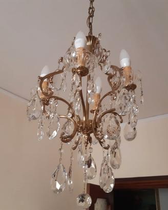 Lampadario ottone cristallo