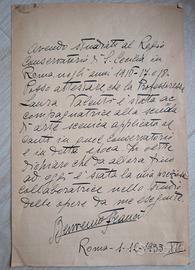 Benvenuto Franci – dichiarazione autografa firmata