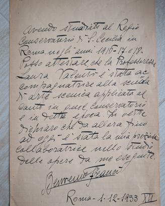 Benvenuto Franci – dichiarazione autografa firmata