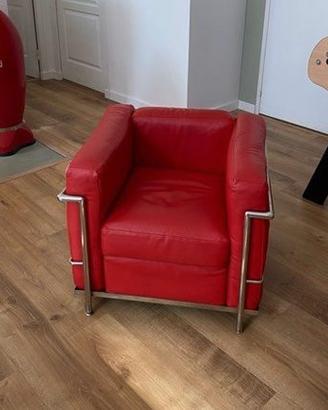 ALIVAR Set LC2 Poltrona e Pouff in pelle rossa
