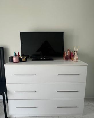 Cassettiera/comò in legno bianco, 3 cassetti