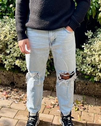 Jeans uomo Bershka strappati azzurri IT 44