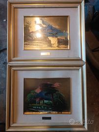 Coppia di quadri Vintage su foglia D' oro - R. Fer