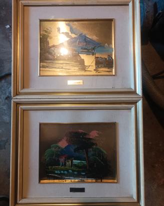 Coppia di quadri Vintage su foglia D' oro - R. Fer