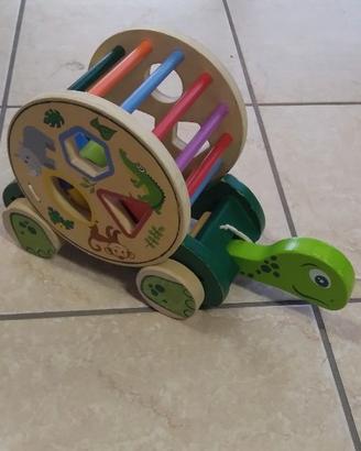 Tartaruga da trainare in legno con gioco