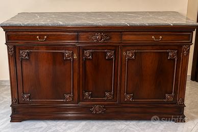 Credenza d’epoca in legno con piano in marmo grigi