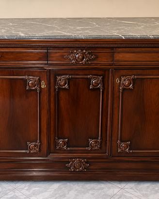 Credenza d’epoca in legno con piano in marmo grigi