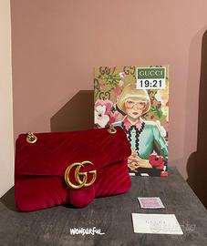 Gucci red velvet marmont bag