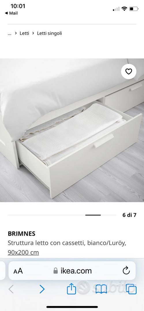 BRIMNES struttura letto/contenitore/testier, bianco/Luröy, 90x200 cm - IKEA  Italia