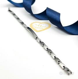 Bracciale da uomo acciaio a maglie nero e argento