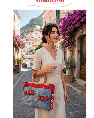 Borsa Jeans E Cotone All' Uncinetto 