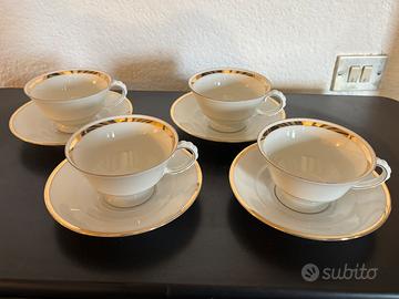 4 tazze da te Seltmann bianche bordo oro.