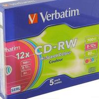 CD-RW Verbatim 12x 5 pack unit slim cover colour
