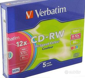 CD-RW Verbatim 12x 5 pack unit slim cover colour
