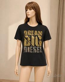 T-shirt Diesel Kids 16 anni nera “Dream Big” oro
