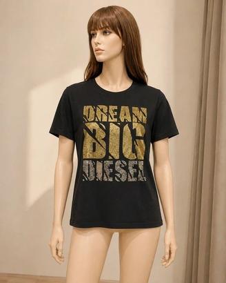 T-shirt Diesel Kids 16 anni nera “Dream Big” oro
