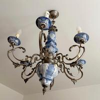 Lampadario in ferro e ceramica anni 60 + abat-jour