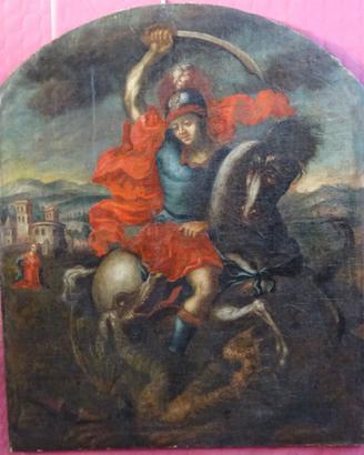 DIPINTO QUADRO SAN GIORGIO E IL DRAGO ANTICO