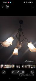 Lampadario vetro calle e ferro battuto