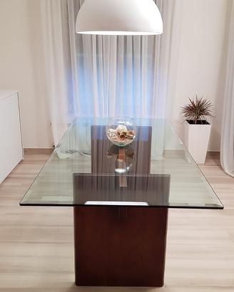 Tavolo cristallo 2m x 1m gambe in legno massello