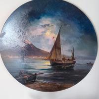 Dipinto olio su tavola metà 900, Golfo di Napoli