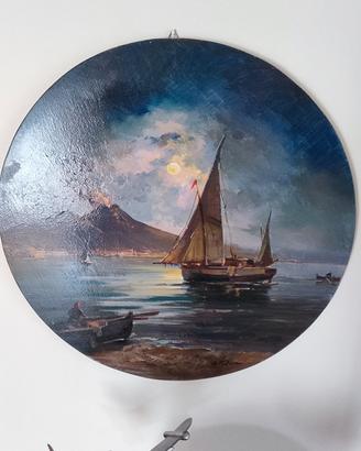 Dipinto olio su tavola metà 900, Golfo di Napoli