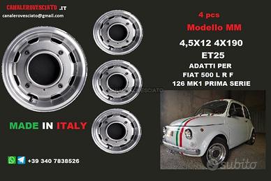 Cerchi mm 4,5x 12 et25 4x190 fiat 500 l f r