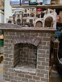 presepe e camino realistico realizzato a mano