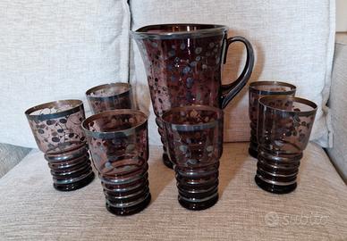 Servizio bicchieri con brocca, vintage. Anni 50