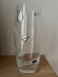 Vaso alto cristallo tulipani decorati argento 26cm