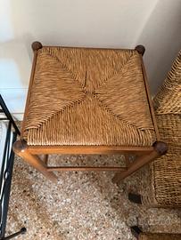 sgabello legno e paglia
