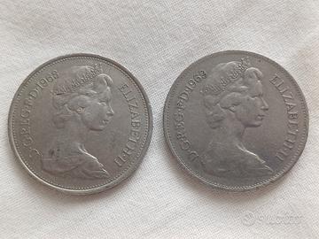 2 Monete 10 new Pence - 1968 e 1969