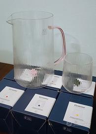set caraffa e 6 bicchieri plissé con gemme
