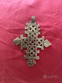 Croce Antica Etiope Argento ciondolo