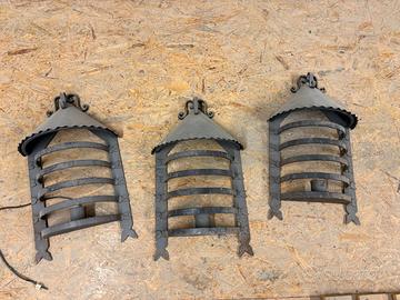 3x Applique Lampada Parete Ferro Battuto