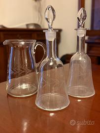 Set 3 pezzi vintage in vetro inciso