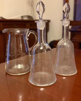 Set 3 pezzi vintage in vetro inciso
